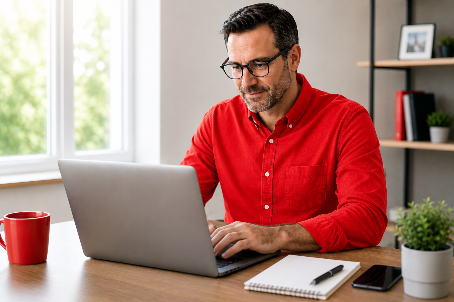 man in office working on laptop